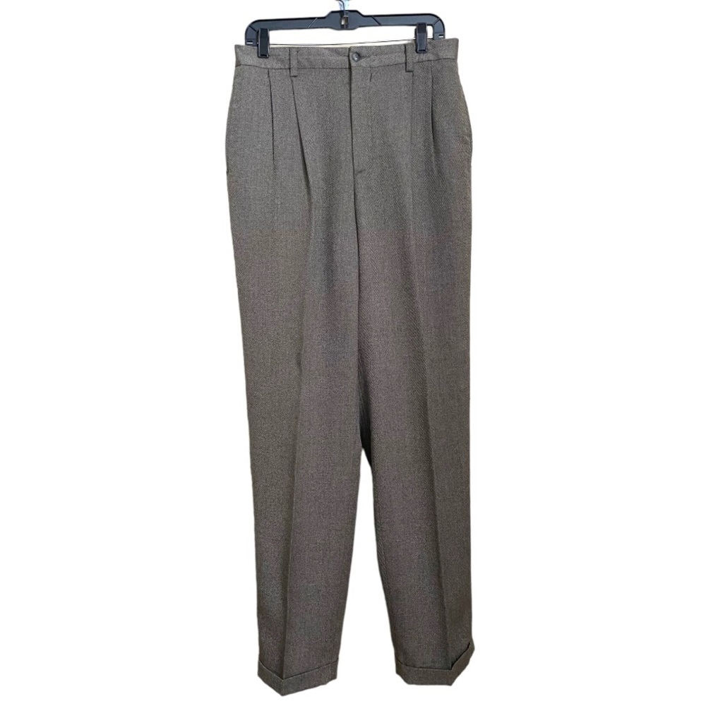 Claiborne Mens pleated dress pants 34x34 polyester viscose wool blend brown FLAW